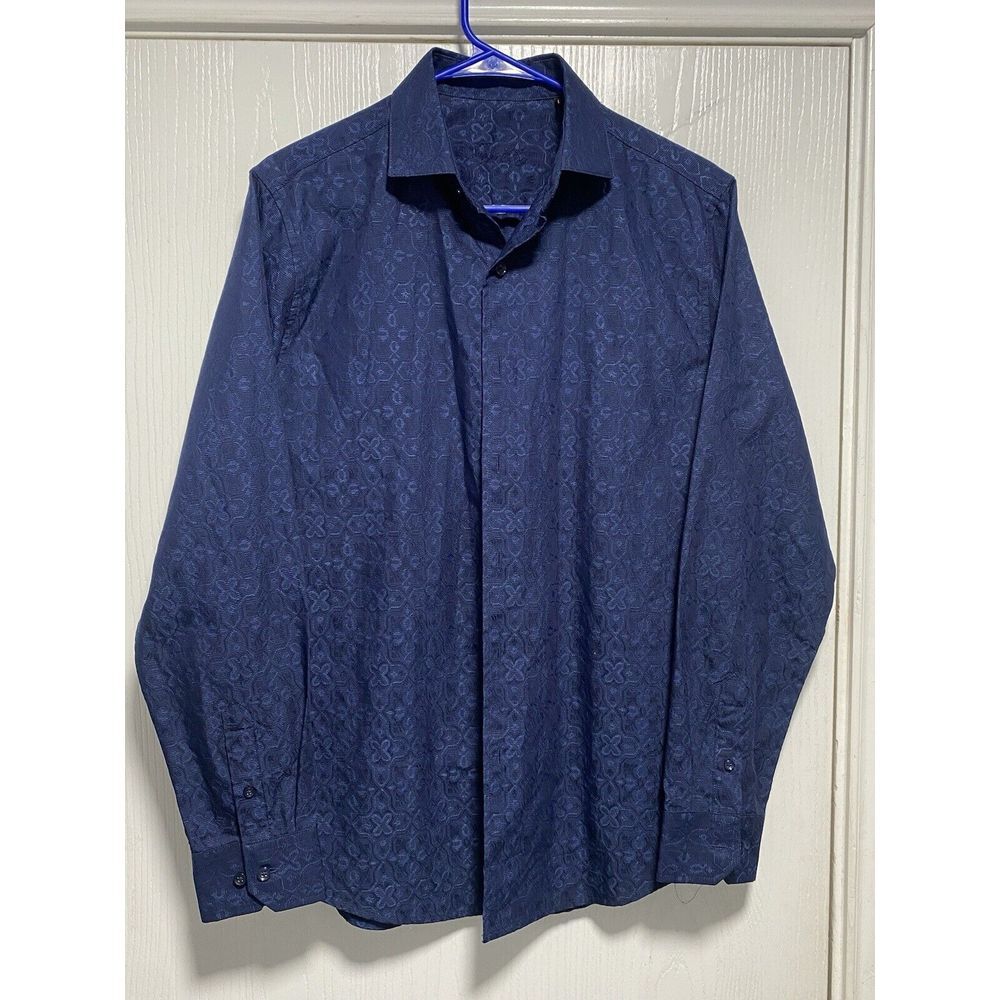 Tasso Elba Shirt Mens 14 14.5 S‎ Small Blue Paisley Long Sleeve Button Up